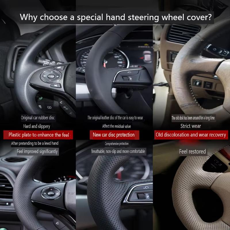 Microvezel Leer Auto Stuurwielhoes Vlecht voor Honda Civic 9e Generatie 2012 2013 2014 Handgestikt Auto-interieur