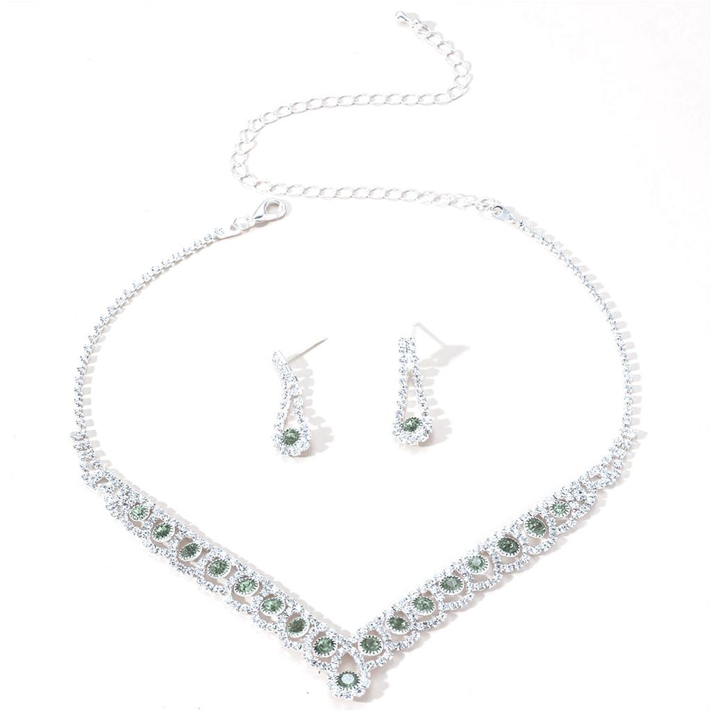 Necklace Earrings Set European and American Rhinestone Bridal Jewelry Chain Diamond Banquet Set Chain Two-piece Set