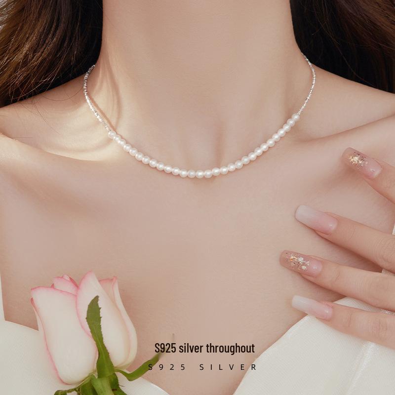 Banyan Tree S925 Silver Pearl Clavicle Necklace: Women's Luxury Niche Design with Broken Silver Accents