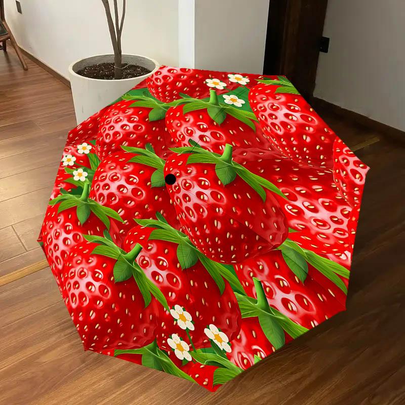 1PC Strawberry flowerUmbrella-8-Rib Reinforced, Automatic Open, Lightweight & Durable, Cute Fashion Accessory for Outdoor-P202