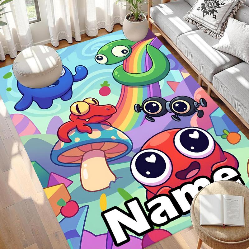 Custom Name Personalized Game Rainbow Friends Print Carpet, Versatile Home Decor Rug, for Playroom, Apartment, Balcony, Entryway, Hallway Gift