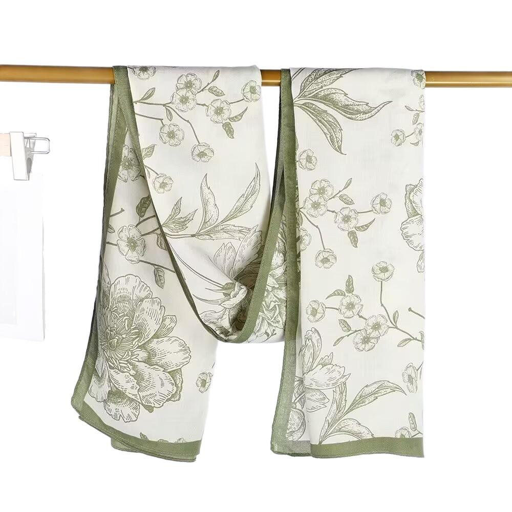 Elegant and fresh flower bushes cotton and linen velvet silk scarf sun protection and warmth autumn and winter shawl scarf women's high sense 181 * 8
