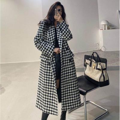 Damen Herbst/Winter Baumwolle Mittellang V-Ausschnitt Knielang Eleganter Mantel