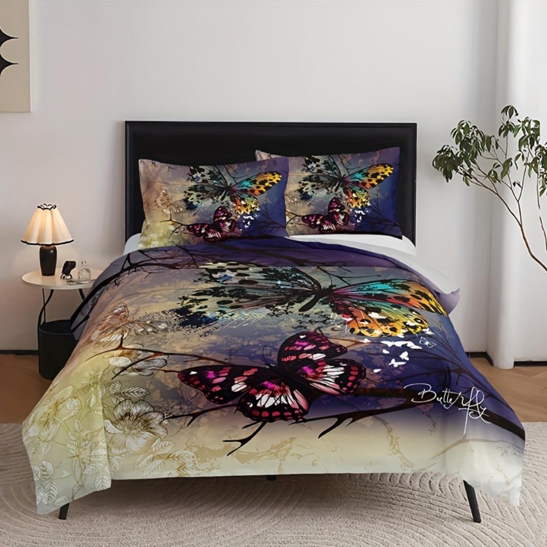

3pcs Beautiful Butterfly 3D Print Bedding Set Cozy Comfortable Duvet Cover King Queen Twin Size Birthday Gift Bedroom Decoration EU Single 135x200cm