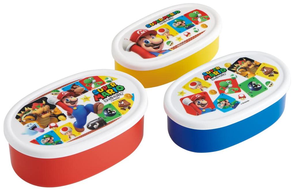 Skater Lunch Sealable Storage Made in Japan Medium Small Set of Super Mario SRS3SAG Boxes, Containers, (Large 400ml, 280ml, 180ml), 3, Ag+