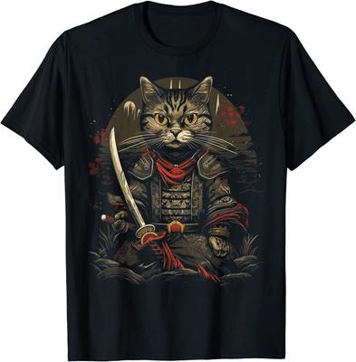 Koszulka unisex z grafiką japońską Samurai Cats Anime Graphic
