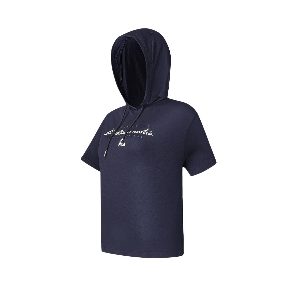 

FILA Fitness Fashion Loose Knit Short Sleeve Hoodie T-Shirt Women tops Royal-Blue A11W421124FNV S
