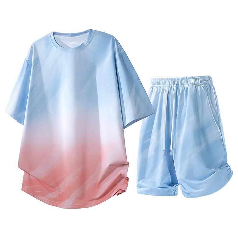 Men's Summer Casual Running Speed Dry Ice Silk Sports Set Men's Two Piece Set