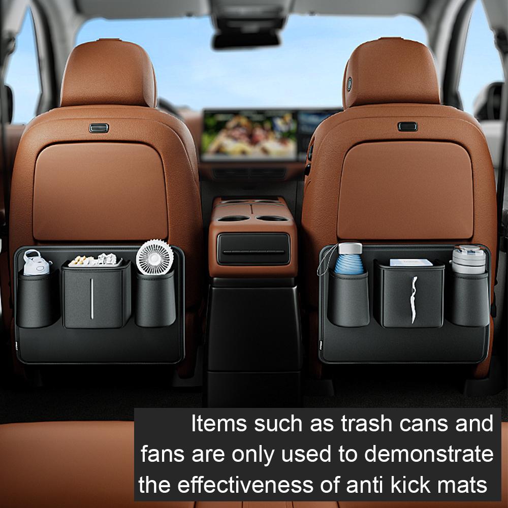 Car Seat Back Anti Kick Pad With Cup Holder Tissue Bag Trash Can Bin Garbage Short PU Leather Auto Backseat Protector