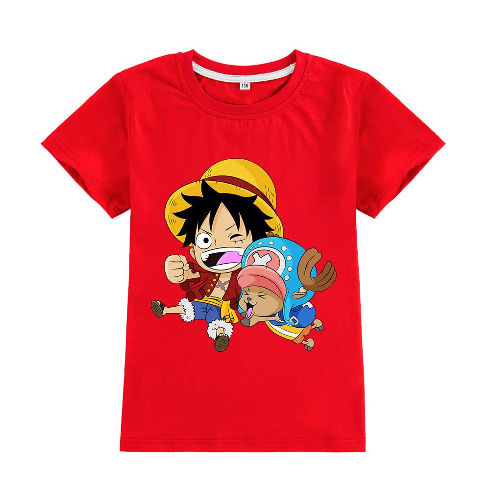 A904 Kids Boys Girls One Piece Luffy Print Short Sleeves T-shirt Top