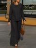 Women's Autumn Casual Loose Fit Crew Neck Solid T-Shirt & Pants Set
