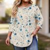 Women's Fashionable Casual Floral Print Plus Size Three-Quarter Sleeve Round Neck Top With Curved.