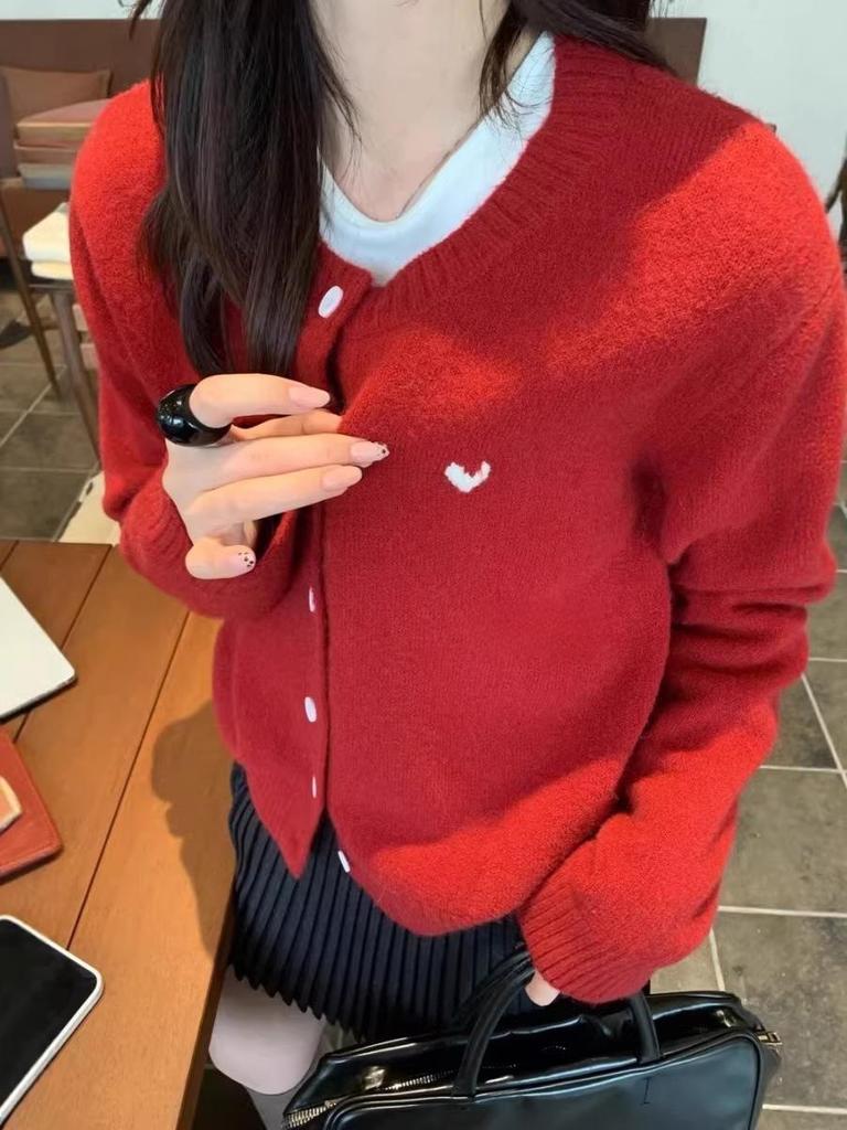 Women's Pure Wool Red Heart Knit Cardigan - Autumn/Winter 2026 Collection