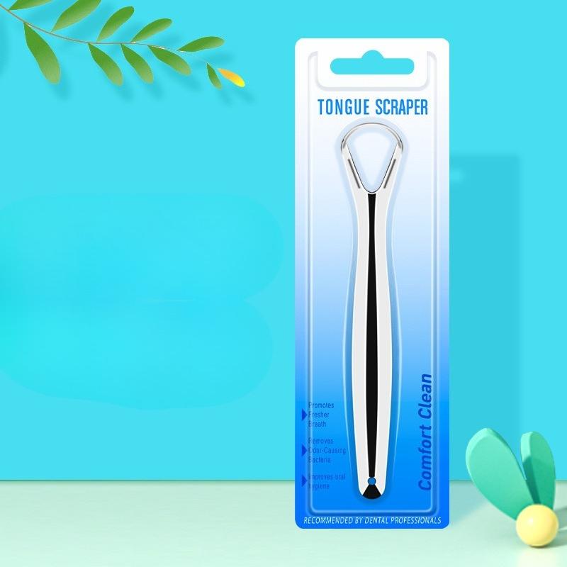 

Paper Card Stainless Steel Tongue Scraper with Plastic Handle - Oral Cleaning Device for Scraping The Tongue and Tongue Coating Brush Small opening style