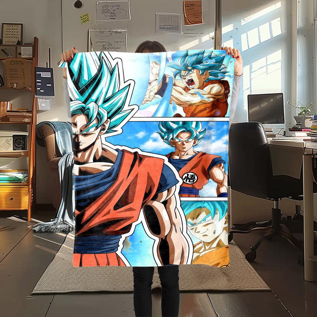 1PC Son Goku Print Flannel Blanket, High quality All Seasons, Home Decor, Warmth and Comfort, Perfect for Christmas Gifts