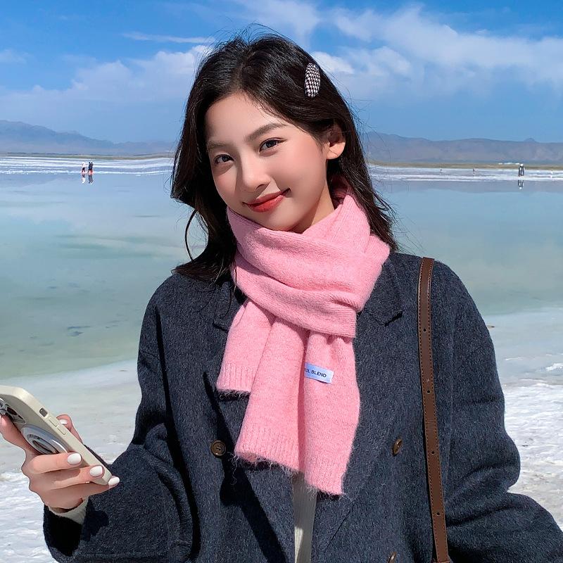 Solid Color Simple and Gentle Knitted Scarf Women's Winter Soft Waxy Versatile Cold-proof Thickened Warm Neck Scarf