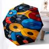 Vinyl Records, Music Collection Themed Automatic Opening and Closing Umbrella, Brightly Colored 8-rib Portable Umbrella, Suitable for Men an