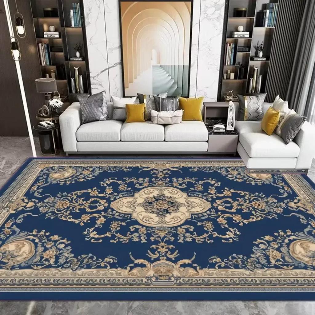 Old Style Living Room Carpet Boho Blue Non-slip Area Rugs Decor Bedroom Washable Hallway Floor Mats Elastic Bedside Mat Flannel