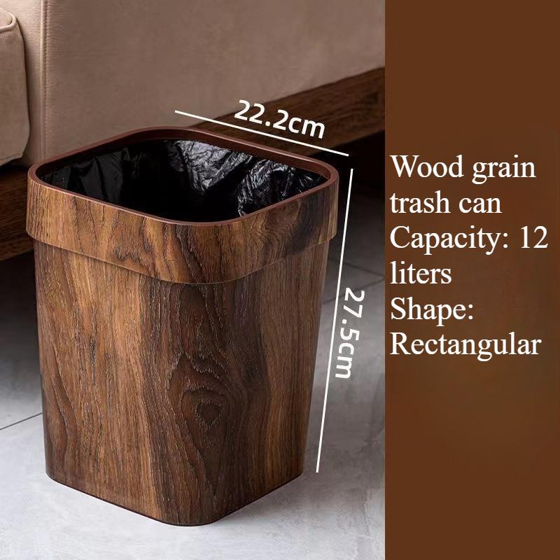 Imitation Wood Grain Trash Can, Made of Pressure Resistant and Durable Plastic Material, Can Be Used As A Decorative Trash Can