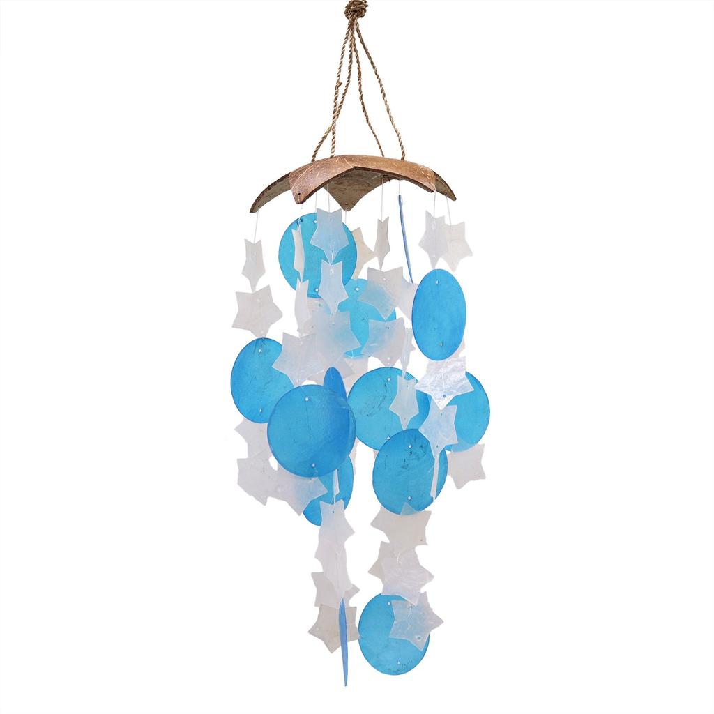 Wind Chimes Coconut and Capiz Blue-White Stars 30cm