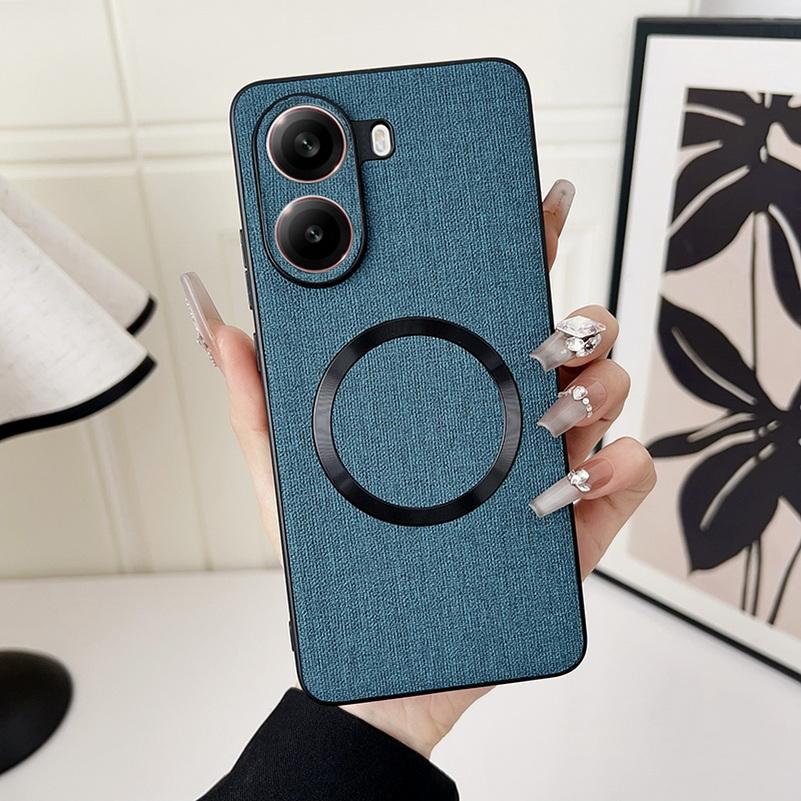 Magsafe Magnetic Plain Leather Case For Poco X7 Pro POCO X7 F6 Pro X6 Pro M6 Pro Poco C75 Cloth Wireless Charging Cover