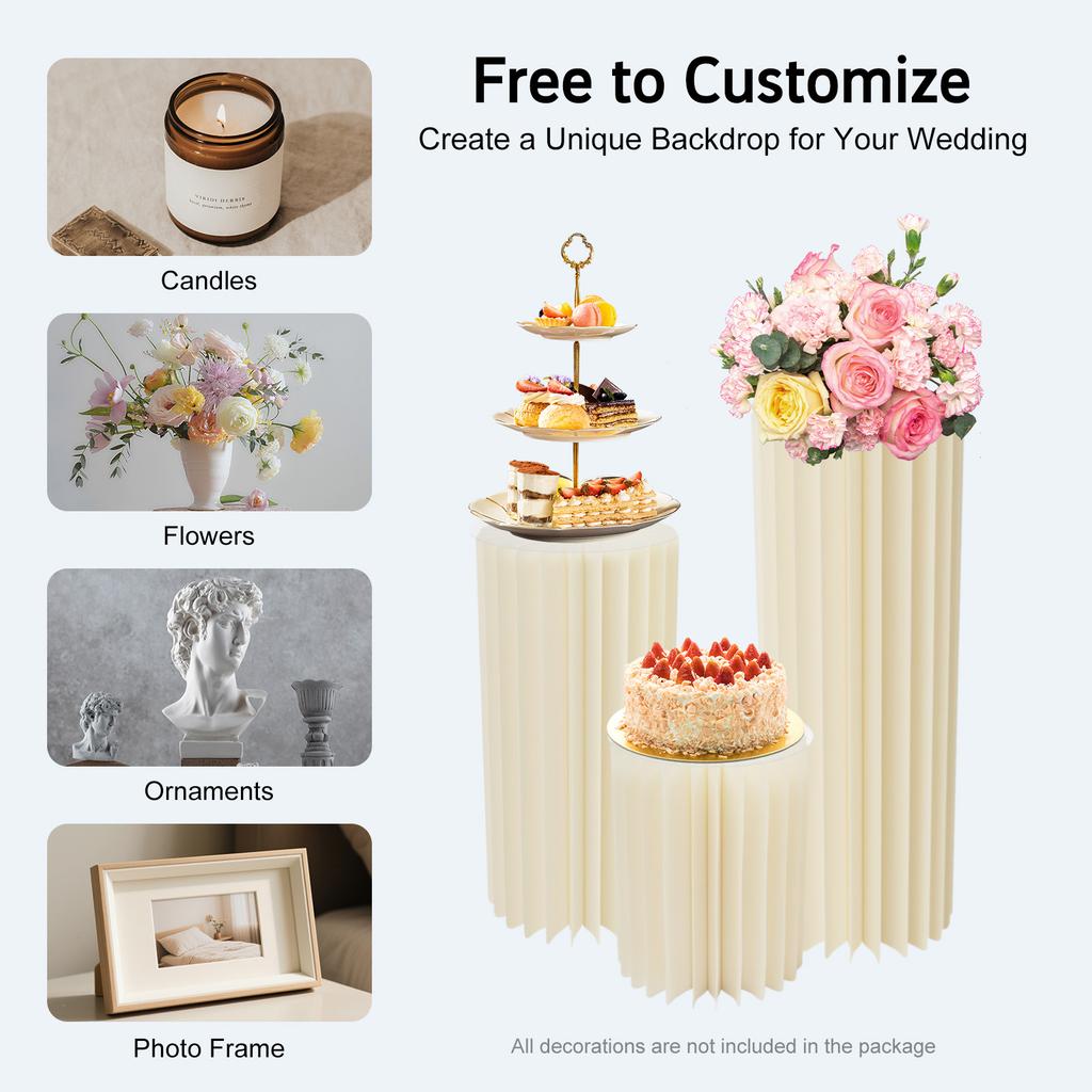 3 Pcs Heavy Duty Cardboard Flower Stand Set,Folding Display Shelf for Wedding Birthday Party Decor,Milky White Modern Backdrop