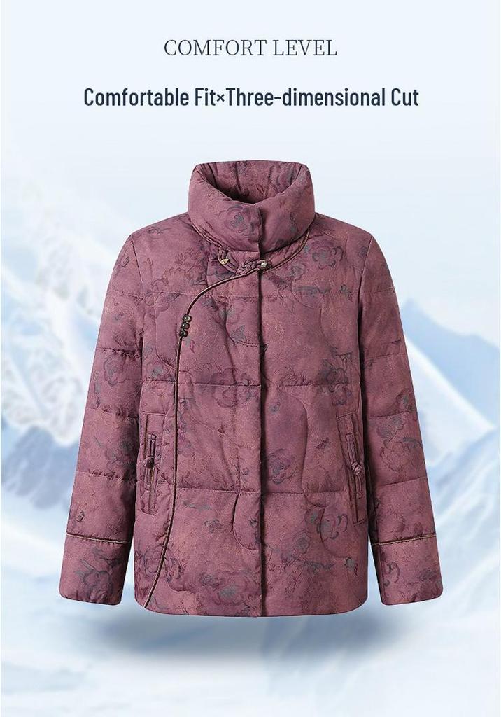 Stylish Winter Down Jacket for Older Women - Thick Warm Chinese Style Tang Suit