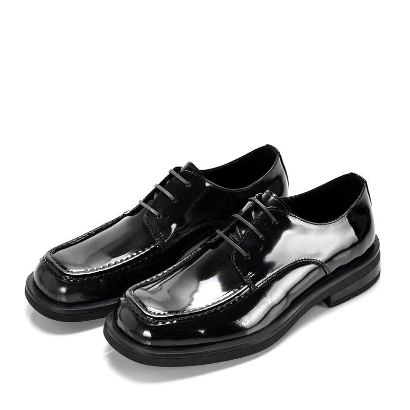 

Весна и осень Новые мужские туфли ручной работы с квадратным носком в деловом стиле из кожи, британские дышащие туфли из кожи с большим носком, свадебные туфли 44 чёрный