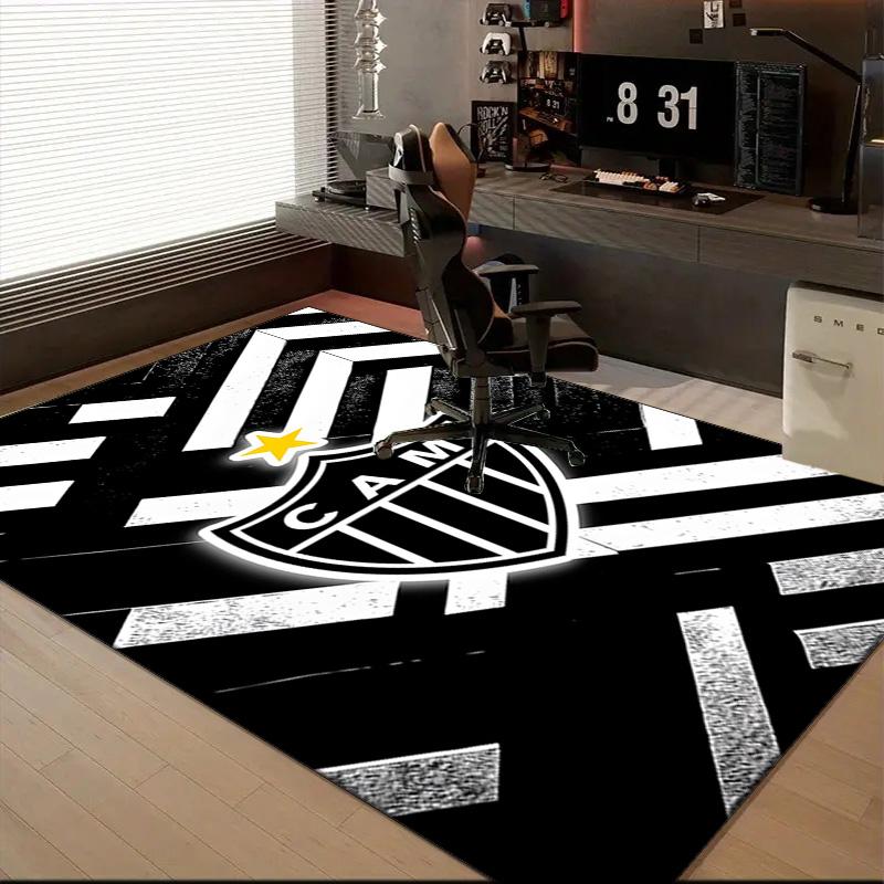 Black And White Stripes With Shield Printed Office Carpet Chair Cushion Entryway Rug, Rugs for Living Room, Bedroom Christmas gifts