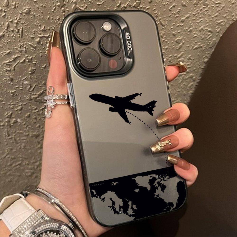 Black Airplane Design Phone Case for Iphone 16 15 14 13 12 11 Pro Max Mini Shockproof Anti-Scratch Protective Hard Cover