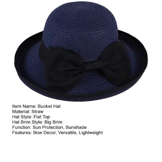 Bucket Hat Wide Wavy Lace Brim Sun Protection Hat with Ribbon Bow Decoration Summer Travel Beach Vacation Hat