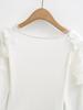 Pure Desire U-neck Lace Patchwork Fleece Long-Sleeve T-shirt for Women - Autumn/Winter Slim Fit Short Base Layer
