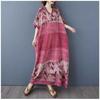 Women's V-neck Retro Long Skirt Cotton Linen Dress
