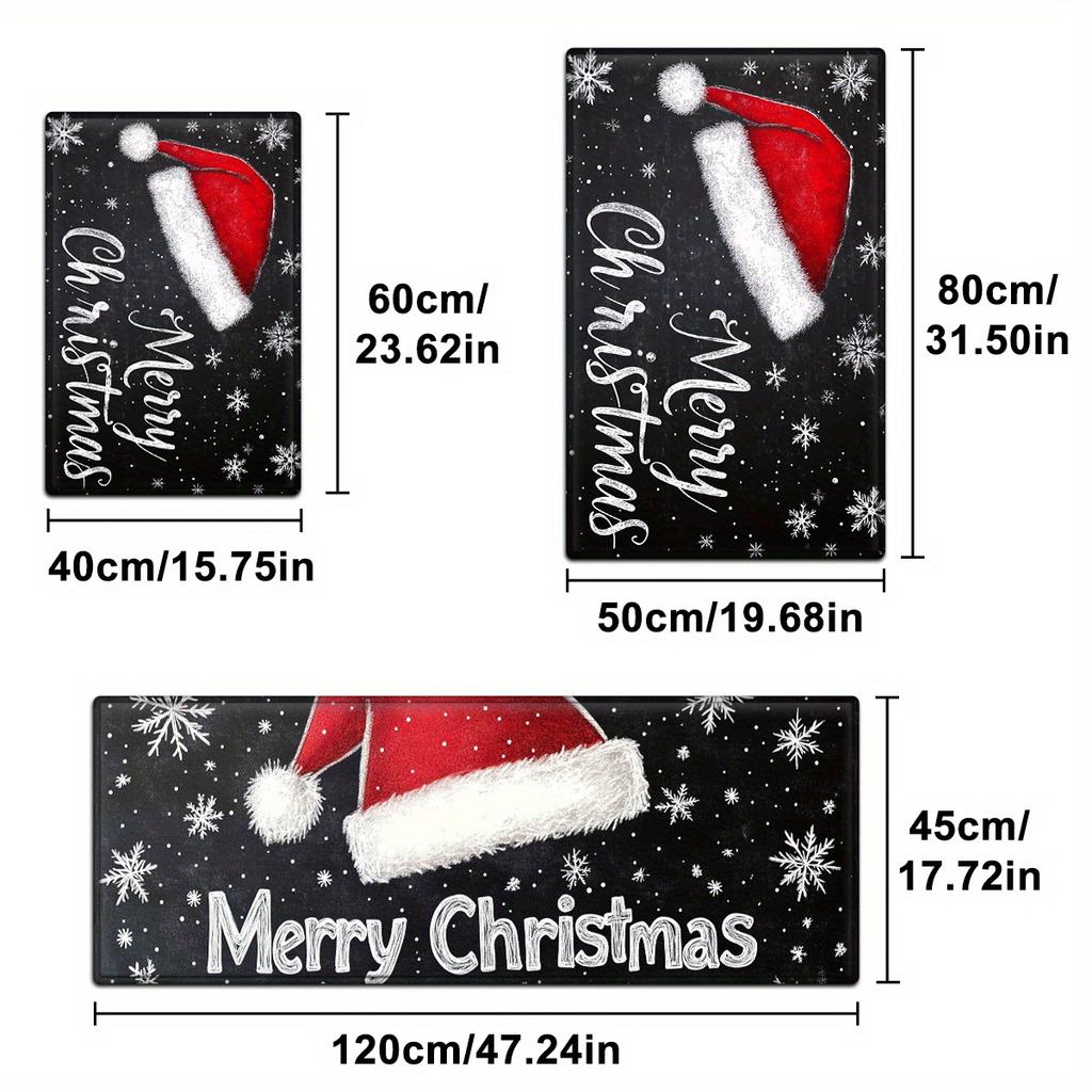 1Pcs Anti Fatigue Kitchen Rugs,Santa Claus Hat Print Waterproof Non-Slip Thick Cushioned Kitchen Mat Heavy Duty Comfort Standing Mat for Kitchen