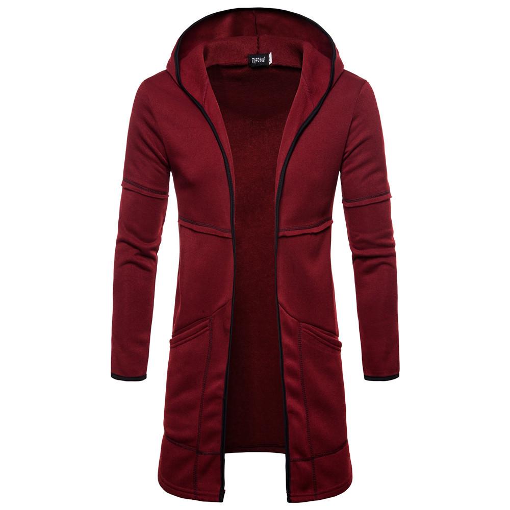 Fashion Mens Hooded Solid Trench Coat Jacket Cardigan Long Sleeve Outwear Blouse