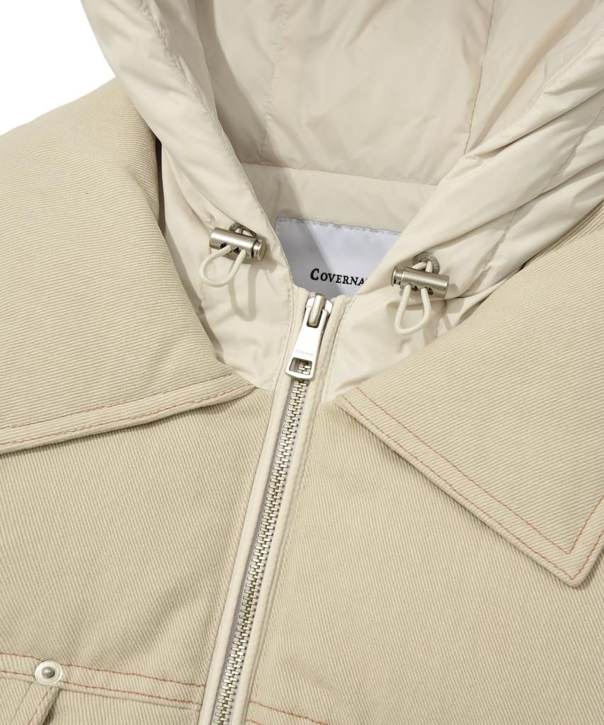 COVERNAT Trucker Hoodie Short Puffer Ivory