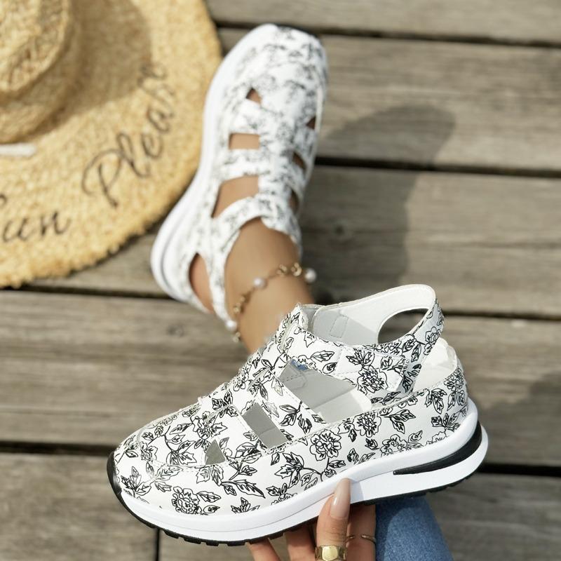 Damen Flats mit Ausschnitt in weiter Weite, Atmungsaktive Freizeitschuhe mit Klettverschluss, Minimalistische Slipper für Damen