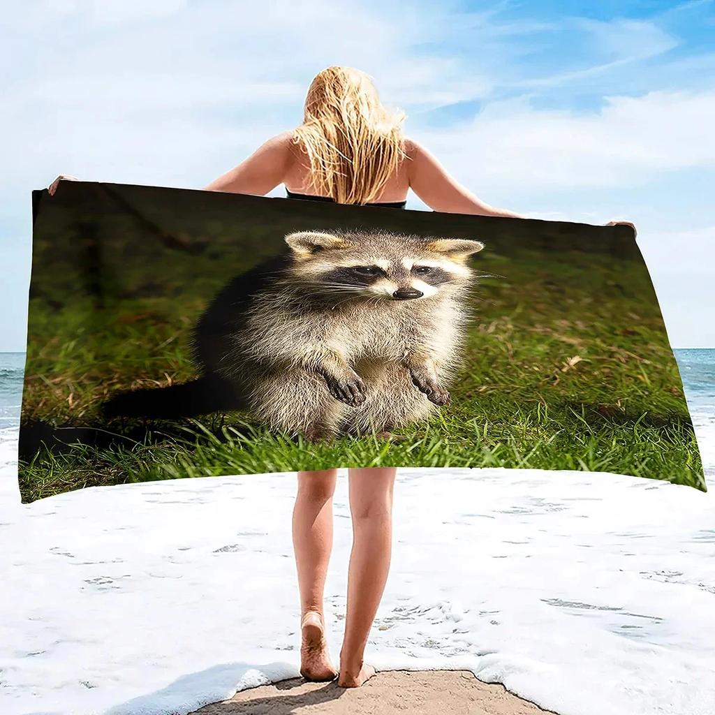 Süßes Waschbär Strandtuch Sandfrei Wildtier Badetuch für Spa Pool Sport Reisen Camping Mikrofaser Schnelltrocknend Badeanzugabdeckung