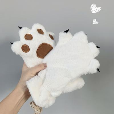 Japanese Cute Cartoon Bear Claw Plush Gloves for Women In Winter Warm and Velvet Thickening Outdoor Riding and Skiing Couples Trend