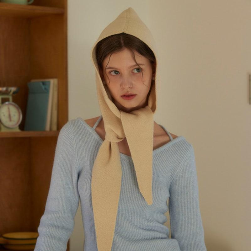 murmur [Free Pearl Earrings] Solid hoody shawl muffler (4 colors)