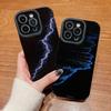 Vertical Grain Leather Shell Flashlight Blue Sea Printed Patterned Shockproof Soft Silicone Case with Camera Lens Full Protection for iPhone