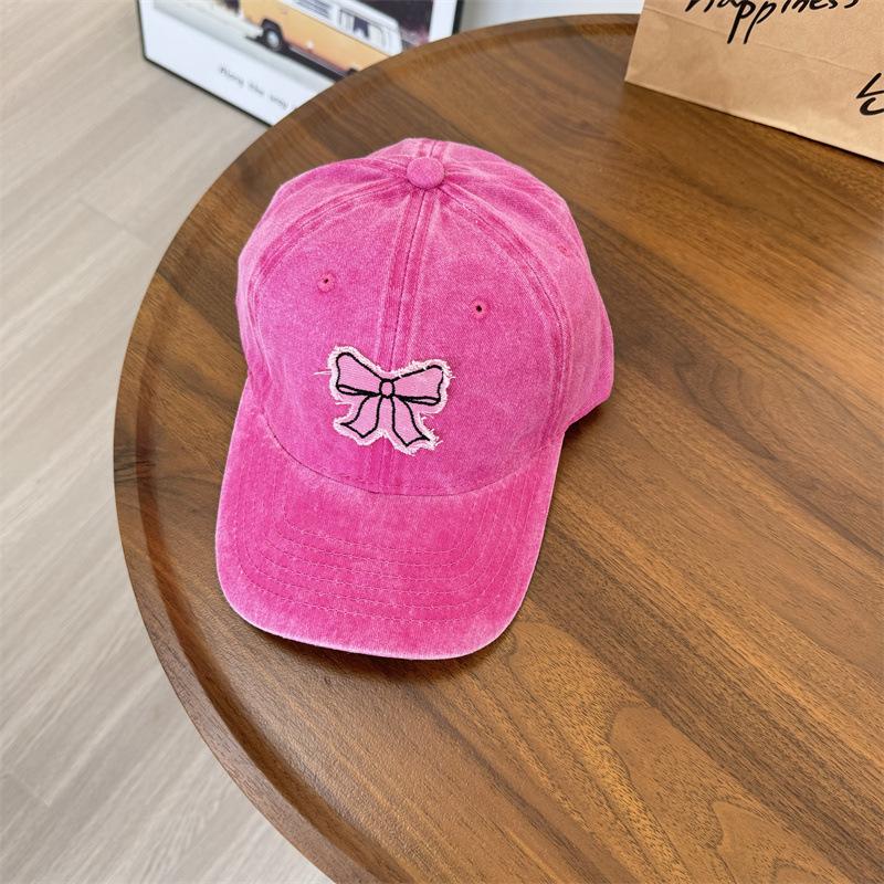 Trendy Sweet Bow Baseball Cap Spring and Summer Sunshade Sunscreen Washed Soft Top Retro Cute Cap Children