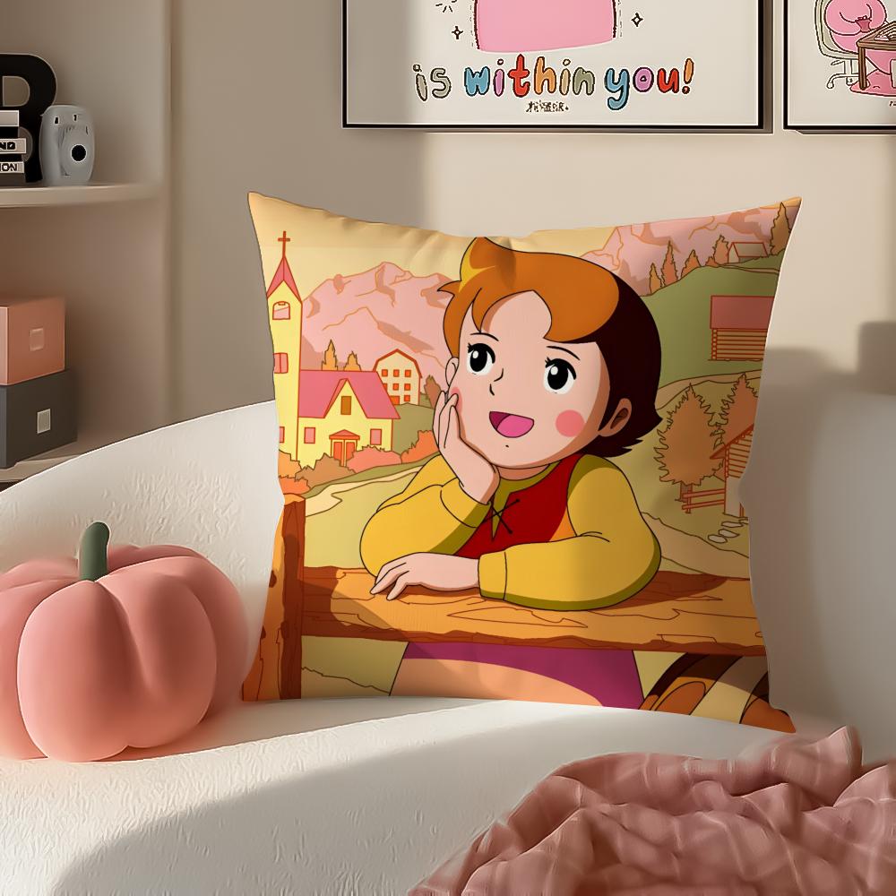 Cartoon HHeidi Girl of the Alps Cushion Cover Pillowcase Short Plush Invisible zipper Room Sofa Cushion Cover