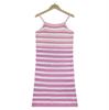 Summer Sexy Backless Knitted Halter Dress Striped Color Blocking Beach Dress Female