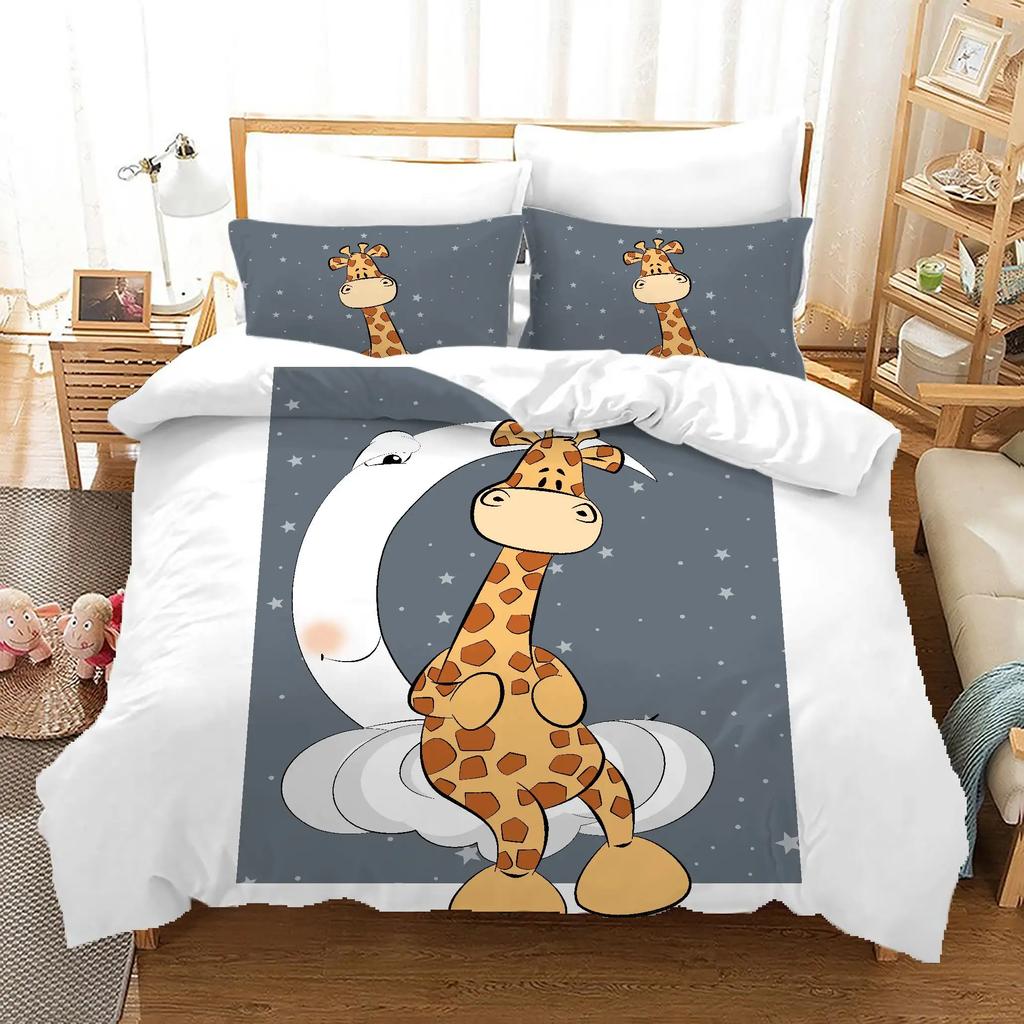 Comforter Cartoon Giraffe And Owl Tropical Animals Theme For Kids Boys Girls Lovely Wildlife Bedroom Decorations