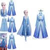 Exquisites Langarm-Eiskönigin 2 Elsa Kleid Schneekönigin Cosplay Kostüm für Mädchen 3-10