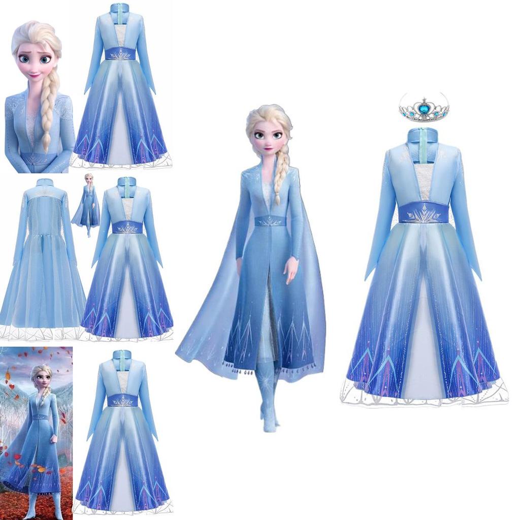 Exquisites Langarm-Eiskönigin 2 Elsa Kleid Schneekönigin Cosplay Kostüm für Mädchen 3-10