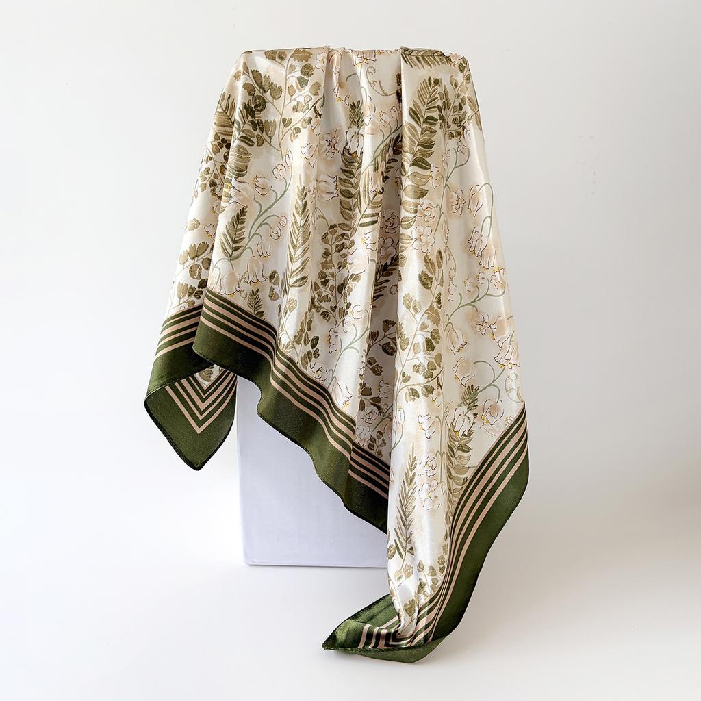 90cm Large Square Scarf Silk Scarf Headband Flower Printing Scarf Scarf Satin Square Scarf for Women