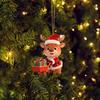 Christmas Tree Hanging Decorations Elk Ornaments, 2D Flat Wooden Cute Reindeer Decoration, Cartoon Holiday Ornaments for Home Deer Pendants