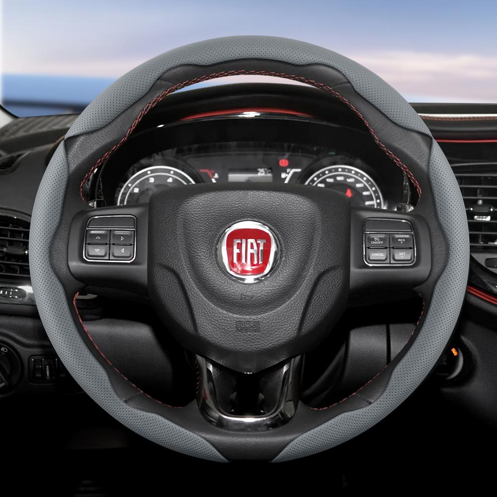 Suitable for Fiat Breathable Hole Leather Steering Wheel Cover Segmented Quick Release Design Non-Slip and Durable 500 Grande Punto Evo Ducato Bravo
